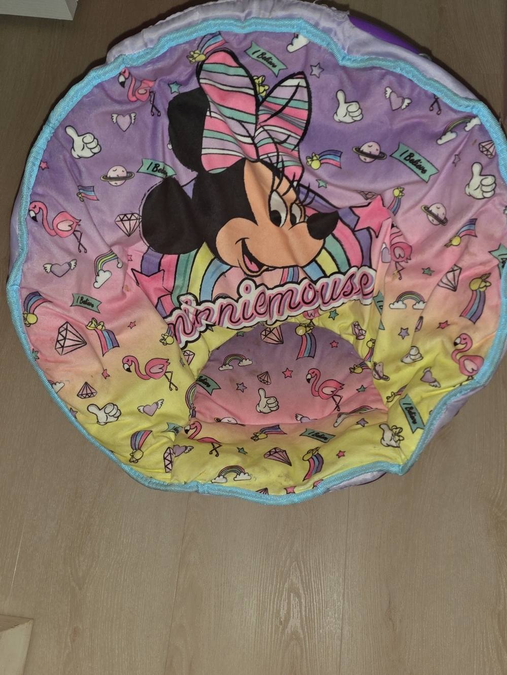 Disney Minnie Mouse Rainbow Plush Kids Seat - Pink Purple Yellow